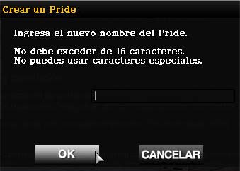 Ingresa un nombre de Pride y haz click en `Ok`. El nombre no debe exceder de los 16 caracteres y no debe tener símbolos de ningún tipo